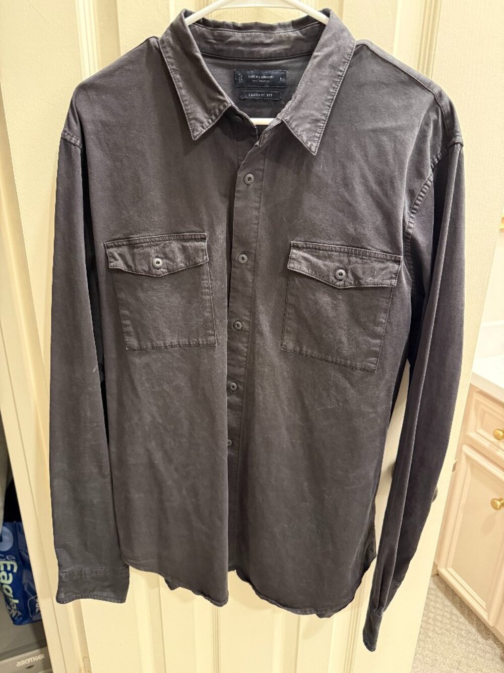Lucky Brand Men's Large Classic Fit Black Utility Work Shirt Button Down
